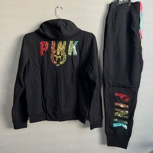 VS Pink Bling large rainbow logo hoodie & sweatpants set